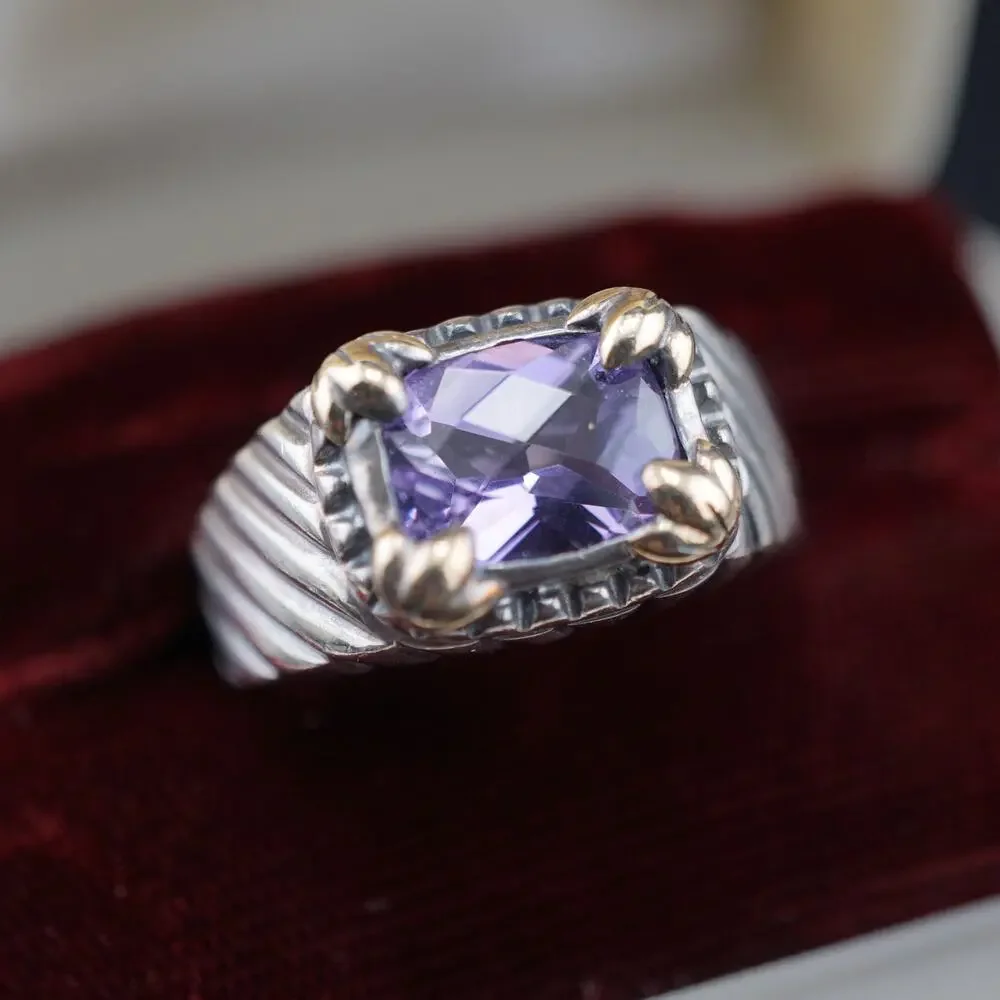 Vintage 14K Accent Purple Stone Radiant Cut Twist Ring 9.5 925 Sterling Signed